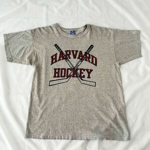 XL 染み込みプリント 90s USA製 CHAMPION HARVARD HOCKEY Tシャツ 杢グレー 霜降り カレッジ ビンテージ （ 90年代 チャンピオン 88/12 80s