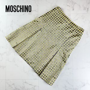 美品 MOSCHINO モスキーノ フレアスカート ギンガムチェック サイドジップ 膝丈 裏地あり イエロー サイズ38*RC1129