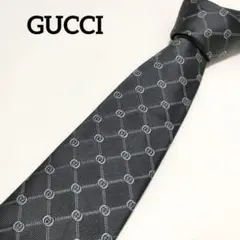 GUCCI　グッチ　ネクタイ　シルク　インターロッキングG　光沢感　ダークグレー