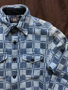 【名作】極美品 RRL INDIGO JACQUARD WORK SHIRTS ダブルアールエル インディゴ ジャガード織り シャツジャケットフランネル シャツ XS