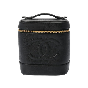 CHANEL シャネル 縦型バニティ 黒 ゴールド金具 レディース キャビアスキン ハンドバッグ ABランク 中古 銀蔵