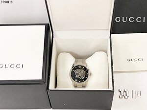 稼働品 GUCCI グッチ Gタイムレス 126.4 クォーツ タイガー 虎 ネイビー文字盤 メンズ 腕時計 箱 コマ付き 電池交換済 3790H8-13