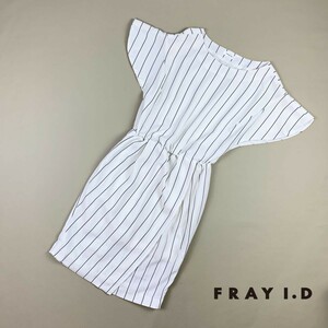 美品 FRAY I.D フレイ アイディー ストライプ ラップデザインワンピース 膝丈 裏地あり 半袖 レディース 白 アイボリー サイズ0*HB305