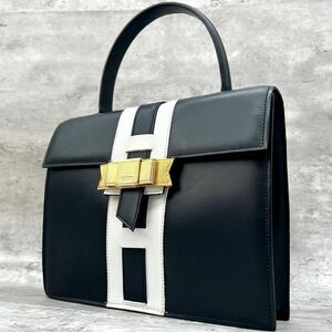 【入手困難/極美品】CELINE セリーヌ ハンドバッグ フォーマル トップハンドル フラップ リボン レザー レディース ブラック リボン