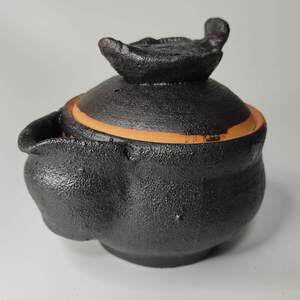 浜本豊　瀬戸黒宝瓶　平目摘み　急須　茶器　未使用新品/55y89