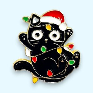 クロネコ 黒猫 猫 ネコ サンタ クリスマスライト クリスマス 動物 ピン ピンバッジ バッジ ポスト投函