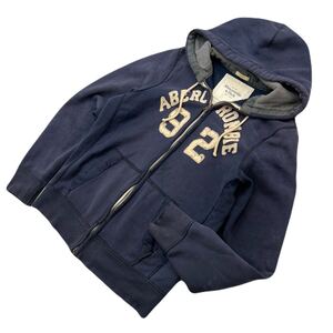 Abercrombie&Fitch アバクロ スウェット ジップアップ パーカー ネイビー メンズ XL 秋冬 アメカジ ストリート 大人カジュアル 古着■CE364