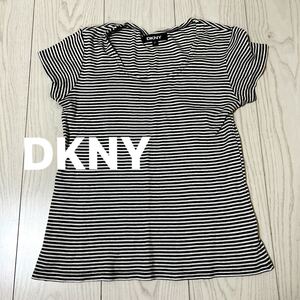 DKNY ダナ・キャラン・ニューヨーク Tシャツ ボーダー 半袖 ブラウン サイズ：P レディース THF-55