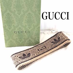 ★ GUCCI グッチ × adidas アディダス フロント ロゴ　プリント ヘアバンド ブラウン M 57㎝ 715065 3GAJX 23ｓｓ 極美品 ヘアアクセ★ 