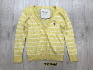 Abercrombie&Fitch アバクロンビーアンドフィッチ レディース ロゴ刺繍 綿 ボーダー カーディガン L 黄色白