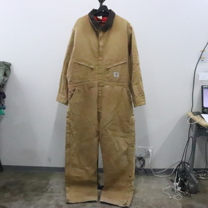 q175 90sビンテージ カーハート Carhartt 中綿 ダック オールインワン USA製■1990年代製 49インチ ブラウン ワーク アメカジ 古着卸 80s