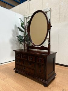 §希少【綺麗 民芸家具 北の匠 山室家具 ドレッサー 鏡台 化粧台 クラシカル ナラ材 カバ材 引き出し収納 家具】N06177