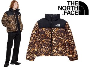 9万新品◆L◆THE NORTH FACE フード内蔵型ダウンジャケット レトロヌプシ 96 フィルパワー700『RETRO NUPTSE』黒×茶系giraffe柄 1円