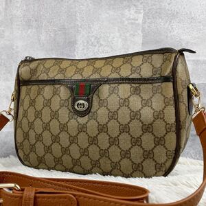 希少品 OLD GUCCI オールドグッチ シェリーライン インターロッキング ショルダーバッグ クロスボディ 斜めがけ 肩掛け PVC レザー GG 茶