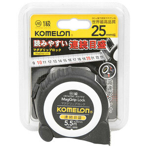 コメロン KOMELON マググリップＬ 連続目盛２５ KMC-38RB(W) テープ幅 25mm 長 5.5m JIS1級 コンべ コンベックス スケール 大工 建築