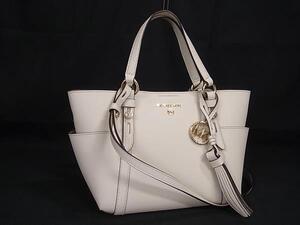 1円 ■美品■ MICHAEL KORS マイケルコース レザー 2WAY ハンドバッグ トート ショルダー レディース アイボリー系 FJ3067