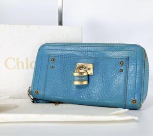 良品Chloe クロエ　長財布　ラウンドファスナー　パディントン　水色