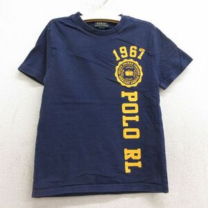 【30%OFF】古着 ラルフローレン 半袖 ブランド Tシャツ キッズ ボーイズ 子供服 ビッグロゴ カレッジ コットン クルーネック 紺 ネイビ 3OF