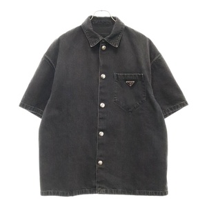 PRADA プラダ Denim Short Sleeve Shirt トライアングルロゴ 半袖デニムシャツ ブラック GEC067 S212 12K8