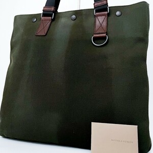 1円■未使用級■BOTTEGA VENETA ボッテガ アキャトル キャンバス トートバッグ ビジネス ブリーフケース A4可 メンズ レディース カーキ