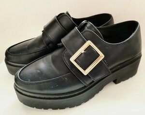 バックルデザイン厚底パンプス◆SX（22-22.5cm）◆黒ベルトガールズ女の子◆靴ヒール