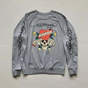 ED HARDY エドハーディー スウェット トレーナー ラグラン グレー L