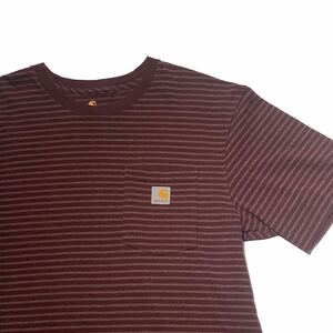 Carhartt ポケット Tシャツ カーハート ボーダー柄 ポケT レッド 胸元 ワンポイントロゴ M