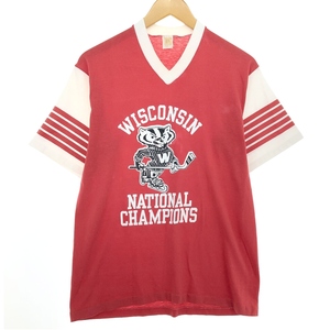 古着 80年代 WISCONSIN ウィスコンシン大学 Vネック カレッジTシャツ USA製 メンズL相当 ヴィンテージ /eaa469834