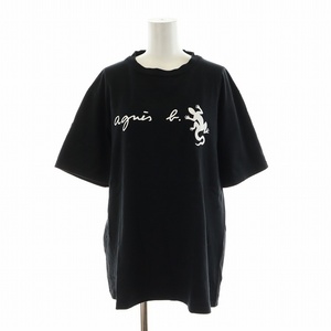 アニエスベー agnes b. アダムエロペ ADAM ET ROPE レザールTシャツ カットソー 半袖 ロゴ XL 黒 ブラック /NQ レディース