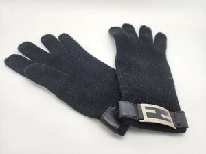 フェンディ 手袋 レディース 本物 FENDI FF金具 グローブ 女性用 ブラック ウール