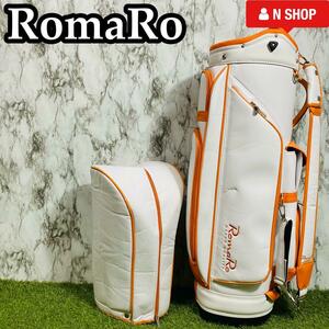 【希少レア】RomaRo ロマロ キャディバッグ ゴルフバッグ カート式 ホワイト×オレンジ レディース