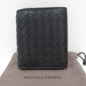 ボッテガヴェネタ BOTTEGA VENETA イントレチャート 三つ折り財布 164187 黒 ラムスキン 中古 [質イコー]