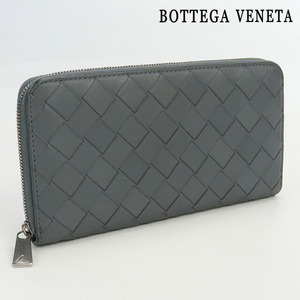 中古 ボッテガヴェネタ 長財布ラウンドファスナー メンズ ブランド BOTTEGA VENETA イントレチャート レザー グレー