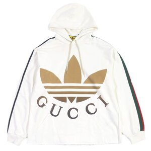 未使用品□GUCCI グッチ adidas 722967 コットン トレフォイル ロゴプリント ウェブライン プルオーバーパーカー XS　イタリア製 正規品