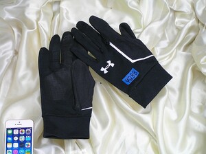 訳あり♪アンダーアーマー UNDER ARMOUR♪ストームラン 防寒 手袋グローブ Free-size 中厚 黒 タッチパネル ランニング4288■郵便送料140円