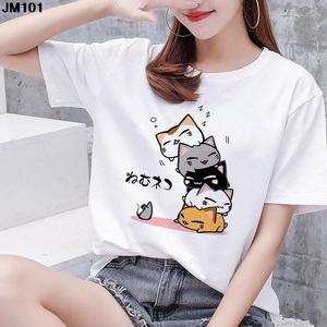 □猫ちゃんが可愛い♪イラストTシャツ☆5匹 眠猫 つむつむ アニメ☆白★S M L 2L 3L★ネコ CAT 動物☆レディース◆新品未使用◆☆送料0円☆