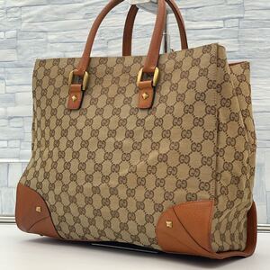 A4◎入手困難●グッチ GUCCI GGキャンバス トートバッグ 120897 GG柄 ブラウン キャンバス レザー レディース メンズ かばん ビジネス 1円