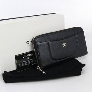 中古良品 CHANEL ロング ジップウォレット レザー 24457885 ブラック ランクA us-2