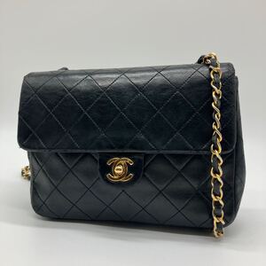 美品 CHANEL シャネル ミニマトラッセ ラムスキン チェーンショルダーバッグ ココマーク ブラック 斜めがけ クロスボディ