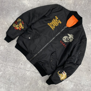 ▲ AVIREX アヴィレックス MA-1 FLIGHT JACKET フライト ジャケット ナイロン アウター ブラック 黒 サイズXXL AMY7302 104