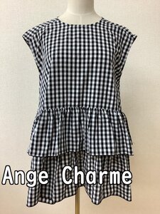 Ange Charme アンジュシャルム 白黒ギンガム フリルチュニック サイズL