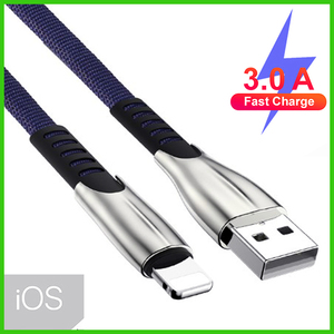 1m 平型ライトニングケーブル ブルー 3A：2.4A対応ハイスペック/Apple iPhone iPad/高耐久・急速充電・データー通信対応/