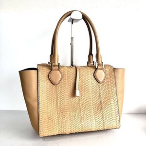 ■極上美品■希少■MICHEL KORS マイケルコース　ミランダ　パイソン　トートバッグ　レザー　ライトブラウン　シルバー金具　高級ライン