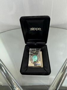 1円〜 未使用品　ZIPPOジッポー ターコイズ装飾　純銀メタル 2002年製