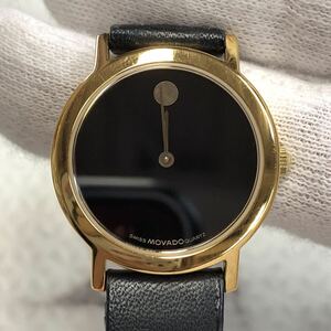 ジャンク 未稼働品 MOVADO モバード クォーツ ミュージアム 黒文字盤 ラウンド 腕時計 ゴールドカラー 【9ba90998】