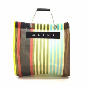 MARNI flower cafe マルニ フラワーカフェ ストライプバッグ ハンドバッグ トートバッグ ナイロン レザー マルチカラー 管理RY24001862