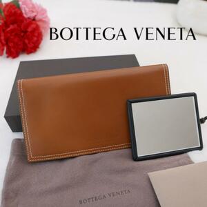 BOTTEGA VENETA ボッテガ ロゴ レザー 長財布 ブラウン ミラー付