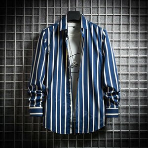 ☆新品メンズ長袖シャツ カジュアルシャツ メンズ オーバーシャツ ストライプシャツ ボタンダウンシャツ おしゃれ 春服F 3XL