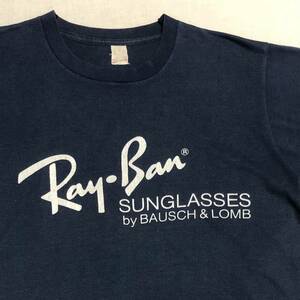 80s vintage USA製 B&L RAY BAN ビンテージ ボシュロム レイバン Tシャツ ネイビー L サングラス メーカー US古着 80