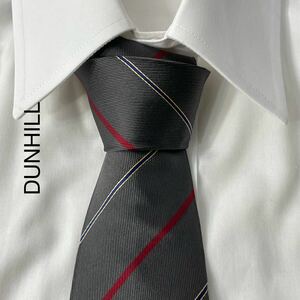 DUNHILL ダンヒル レジメンタル ストライプ シルク ネクタイ イタリア製 グレー TG295